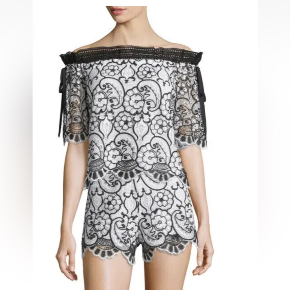 ALEXIS *Imena* black white floral embroidered lace off shoulder top blouse XS